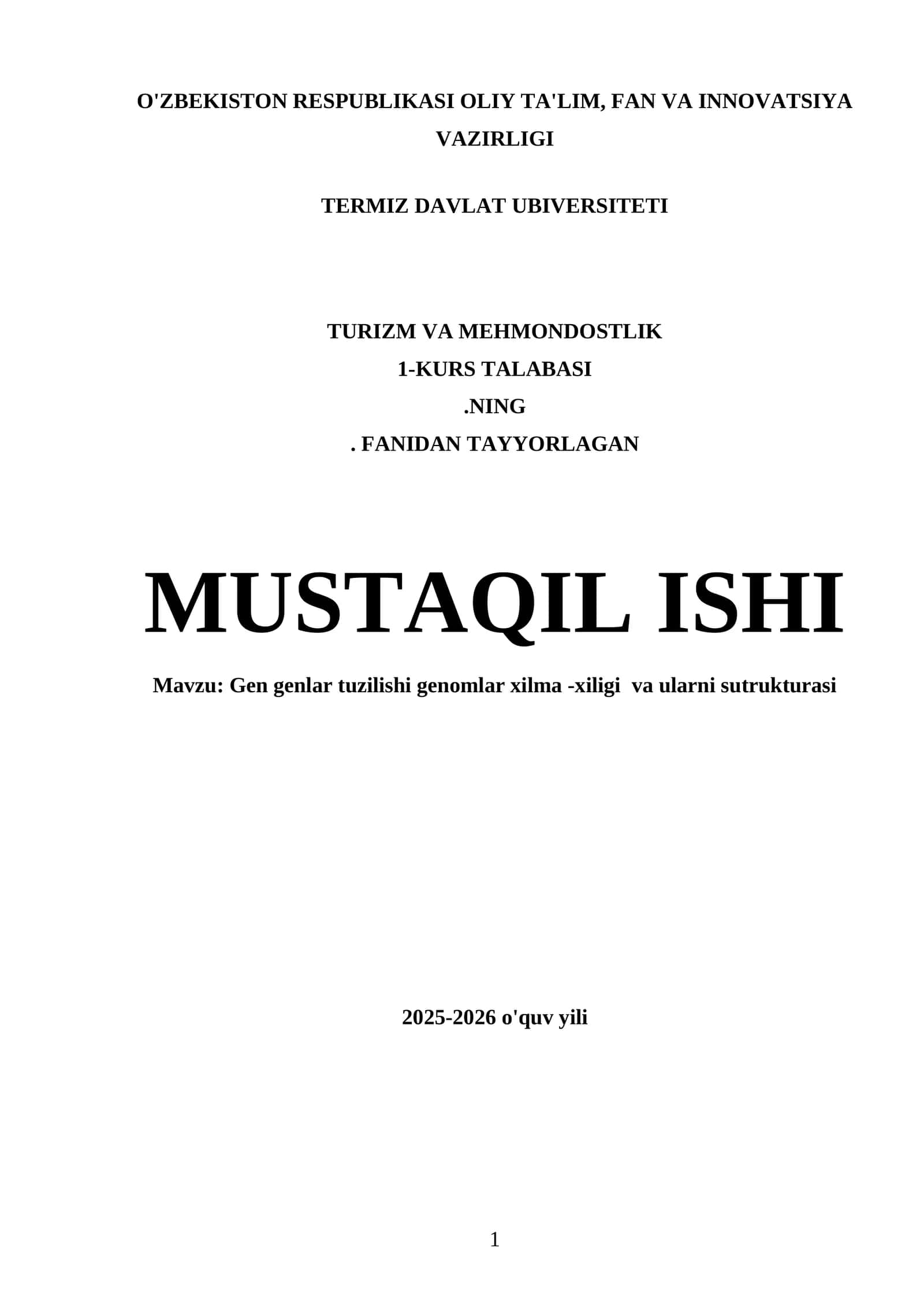 Gen genlar tuzilishi genomlar xilma -xiligi va ularni sutrukturasi 1