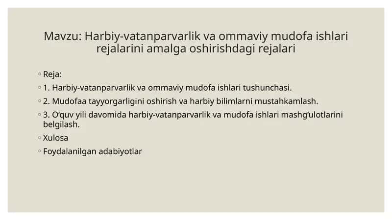 Harbiy-vatanparvarlik va ommaviy mudofa ishlari rejalarini amalga oshirishdagi rejalari 1
