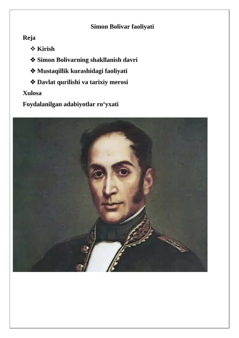 Simon Bolivar faoliyati 1