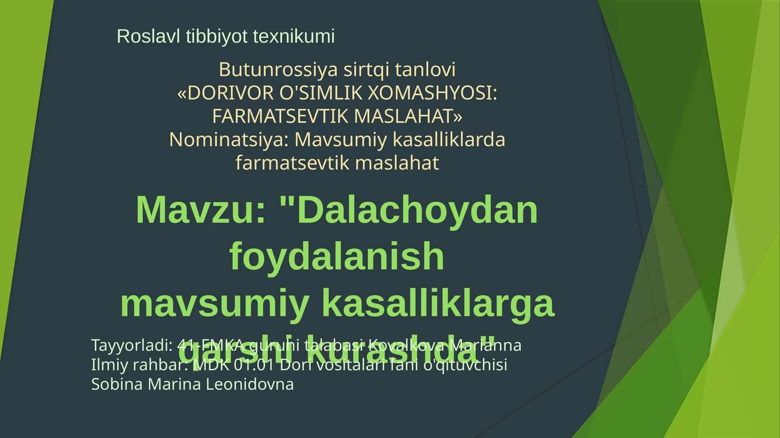 Dala choyi (dalachoy) dorivor o'simligining mavsumiy kasalliklarda qo'llanilishi 1