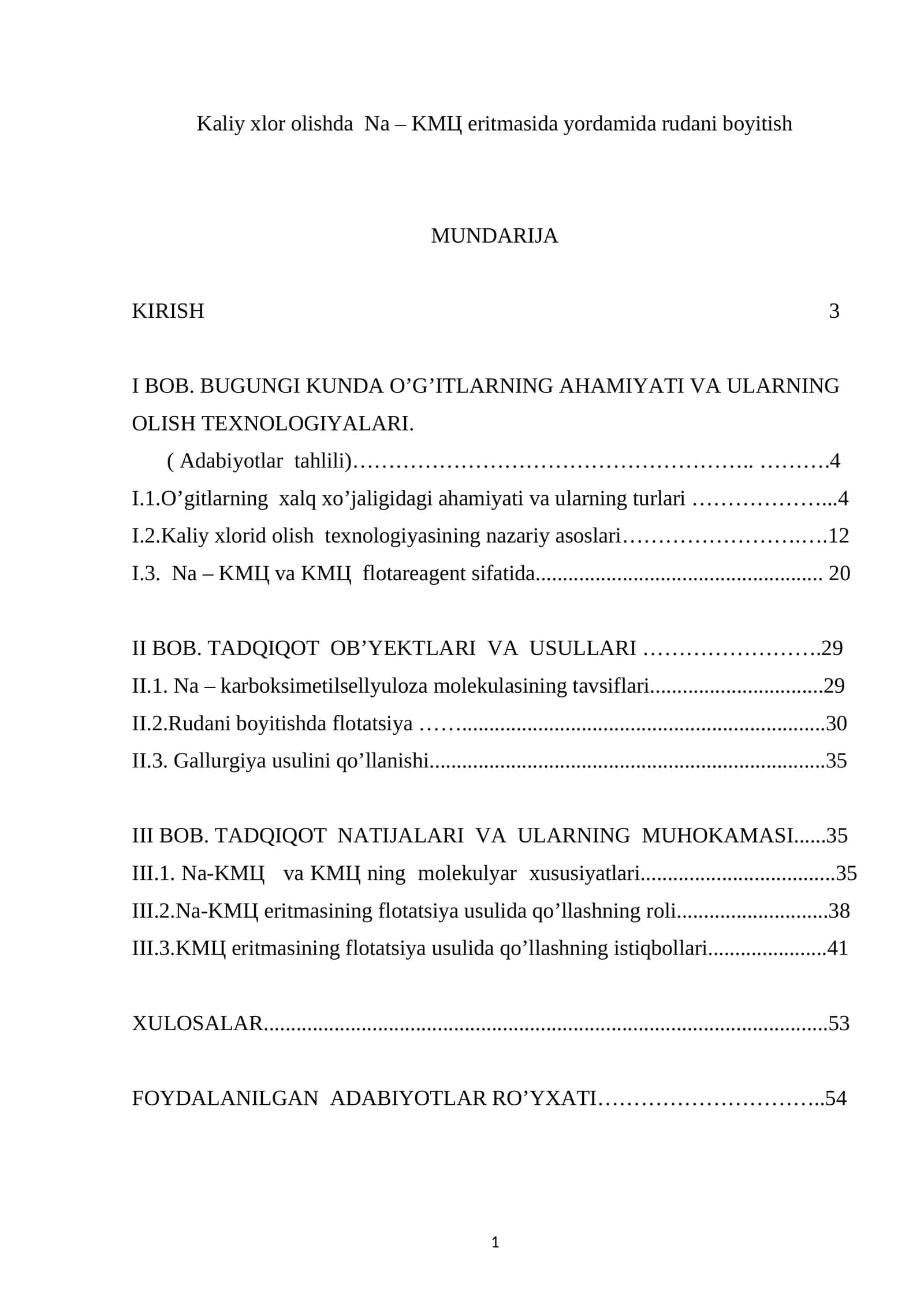 Kaliy xlor olishda Na – KMЦ eritmasida yordamida rudani boyitish 1