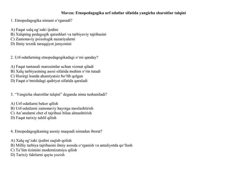 Etnopedagogika urf odatlar sifatida yangicha sharoitlar talqini 1