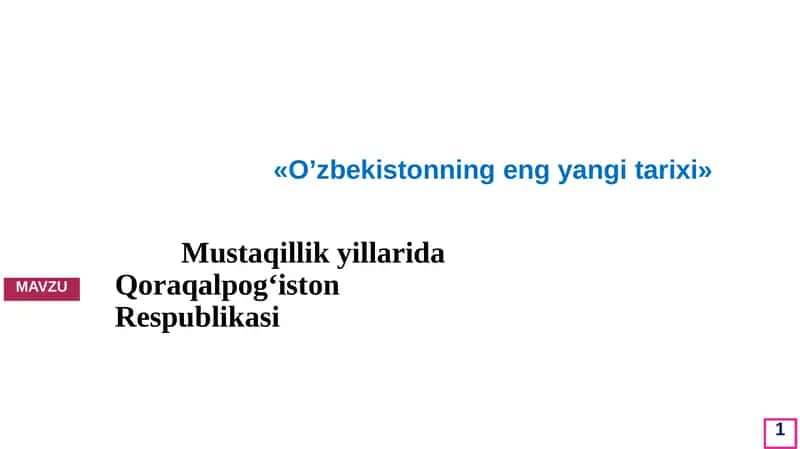 O’zbekistonning eng yangi tarixi 1