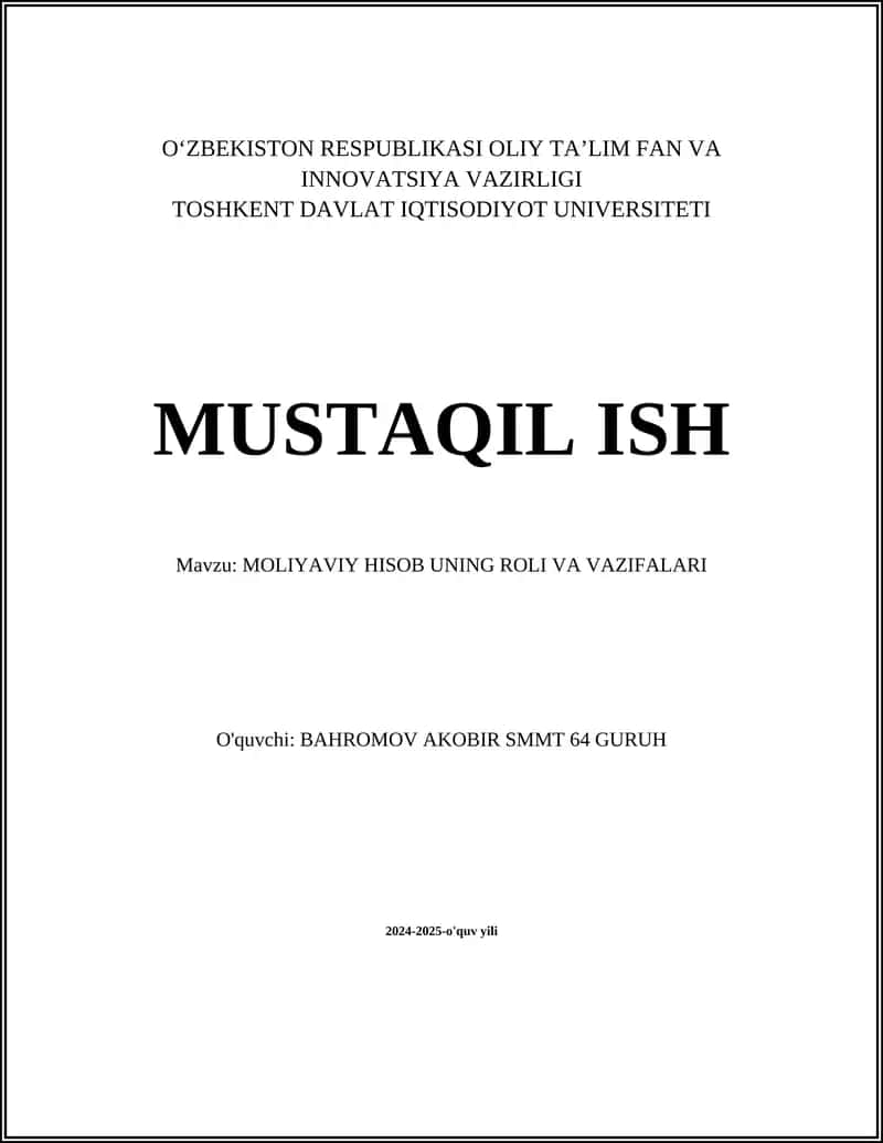 MOLIYAVIY HISOB UNING ROLI VA VAZIFALARI 1