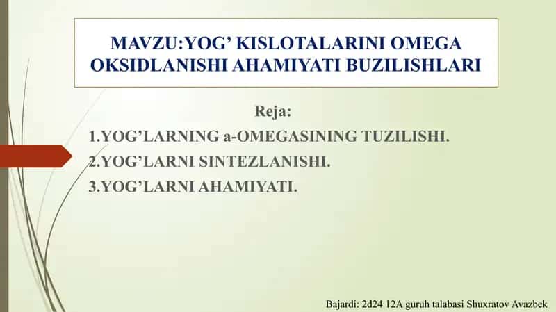 yog kislotalarning omega oksidlanishi ahamiyati buzikishlari 1