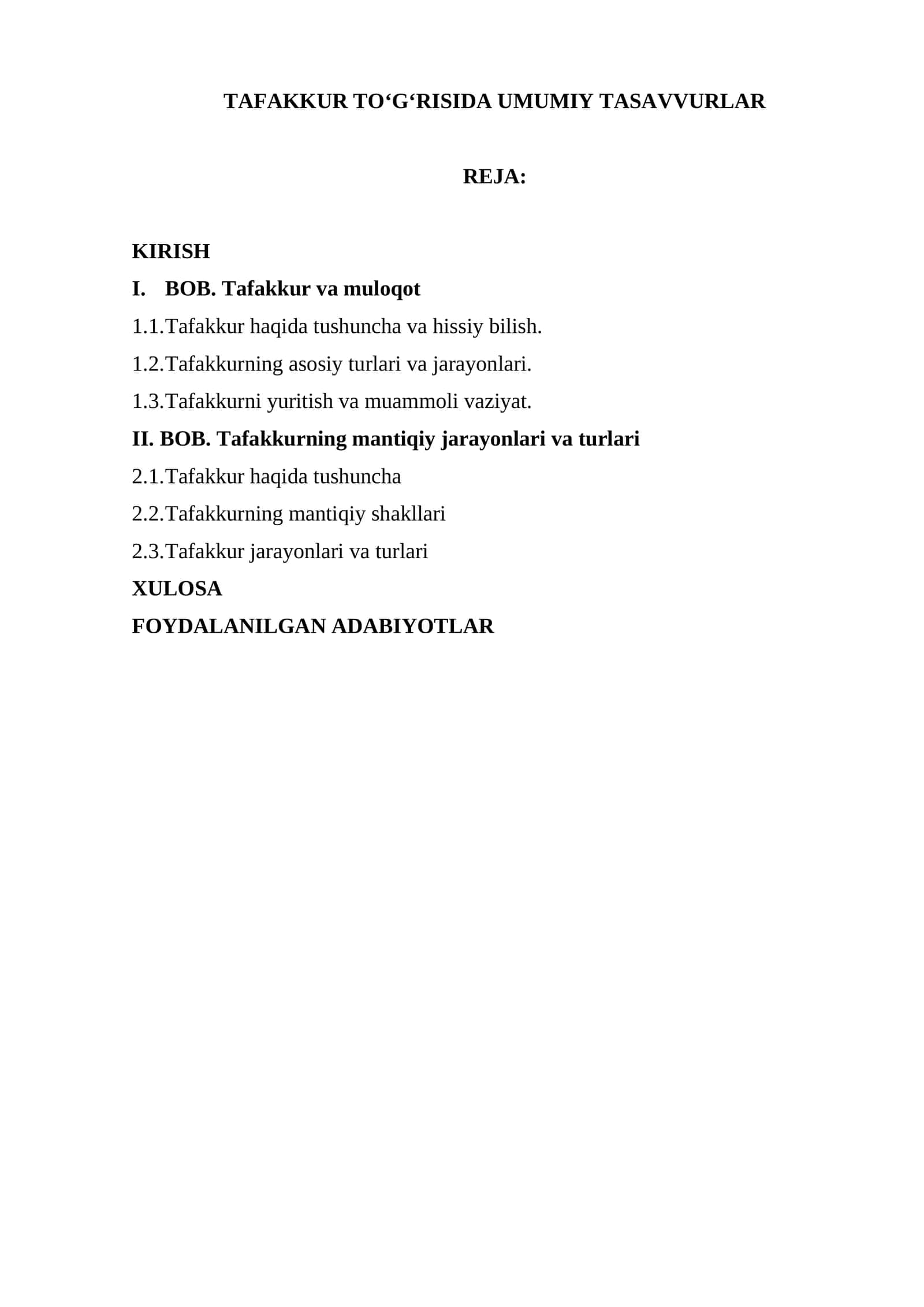 TAFAKKUR TO‘G‘RISIDA UMUMIY TASAVVURLAR 1