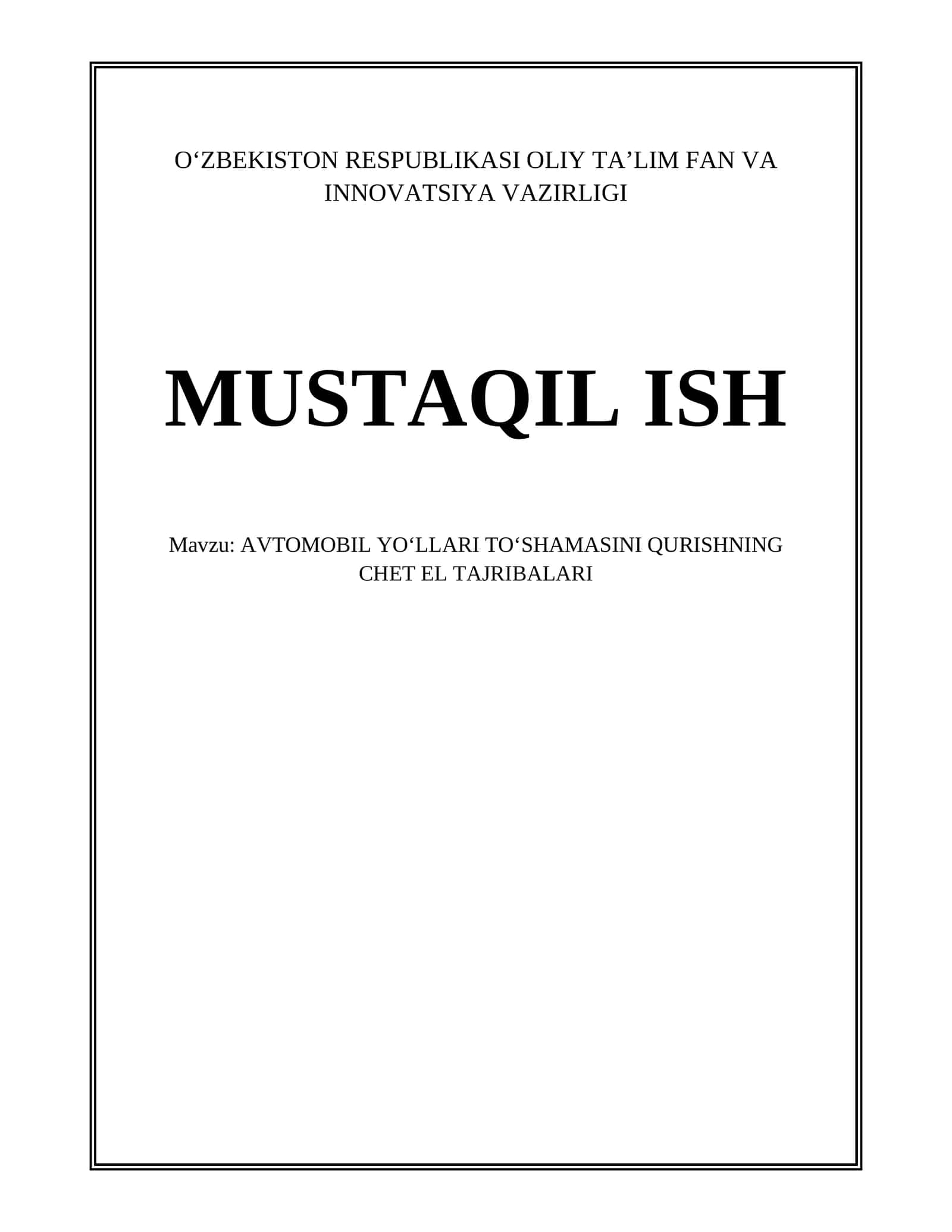 AVTOMOBIL YOʻLLARI TOʻSHAMASINI QURISHNING CHET EL TAJRIBALARI 1