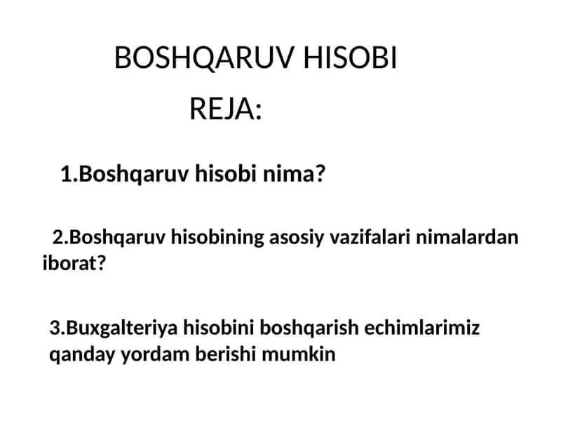 Boshqaruv Hisobi 1