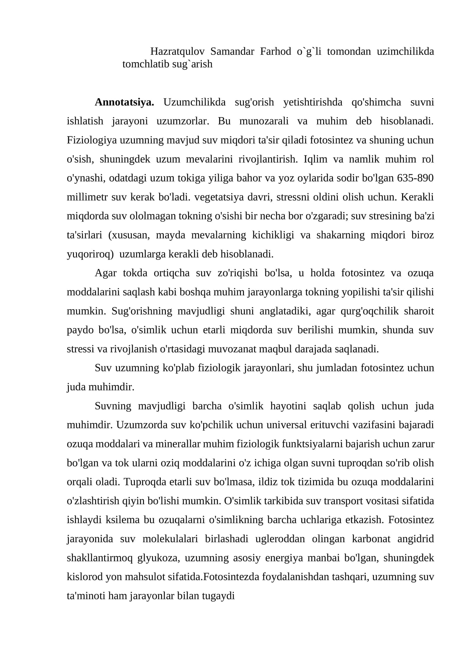 Uzimchilikda tomchlatib sug'orish 1