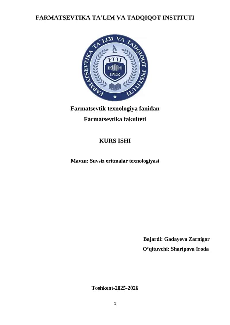 Suvsiz eritmalar texnologiyasi 1