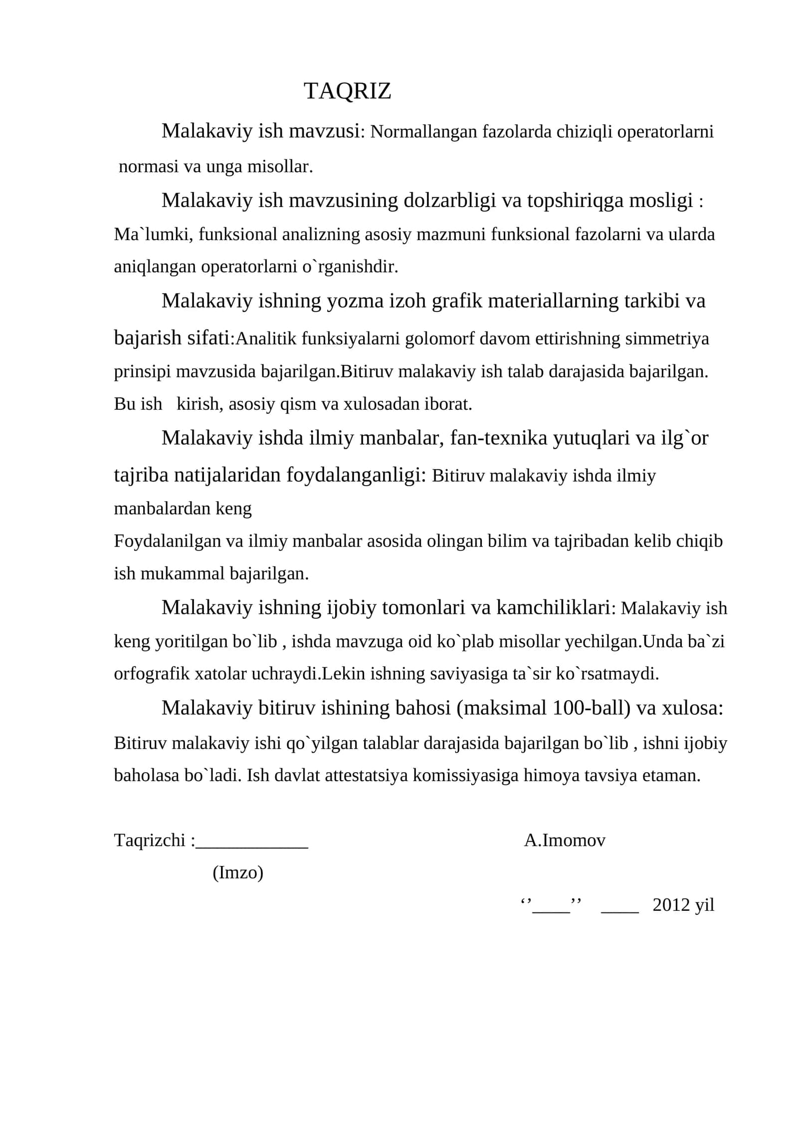 Normallangan fazolarda chiziqli operatorlarni normasi va unga misollar 1