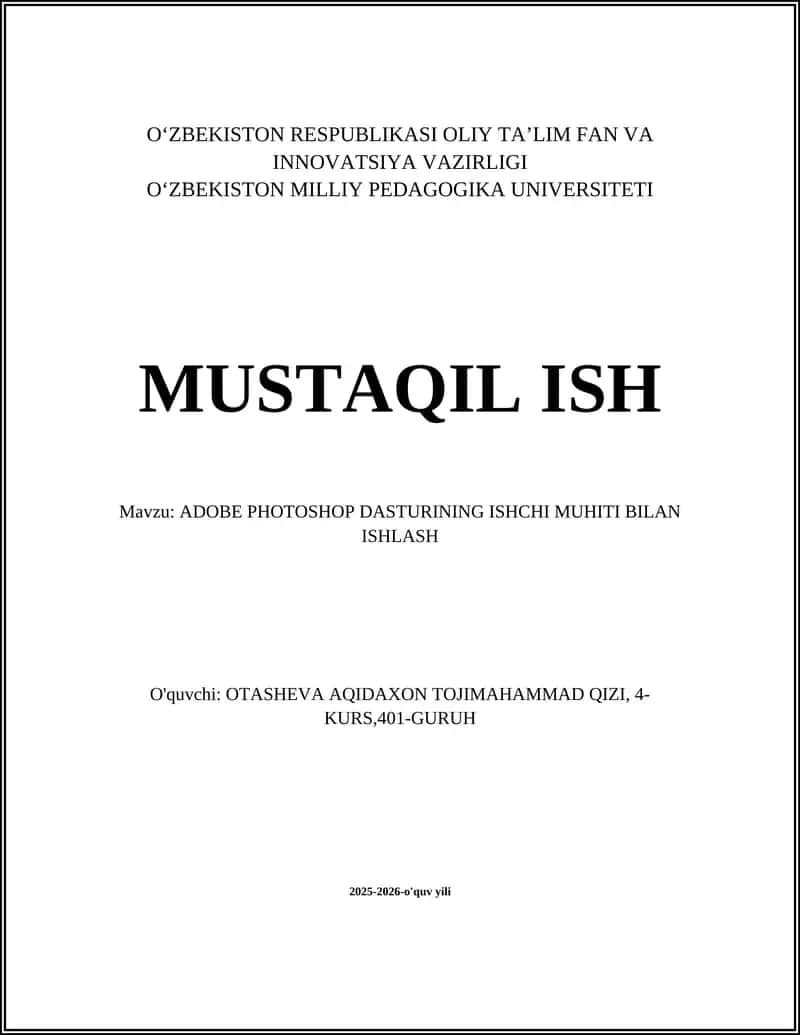 Adobe Photoshop Dasturining Ishchi Muhiti Bilan Ishlash 1