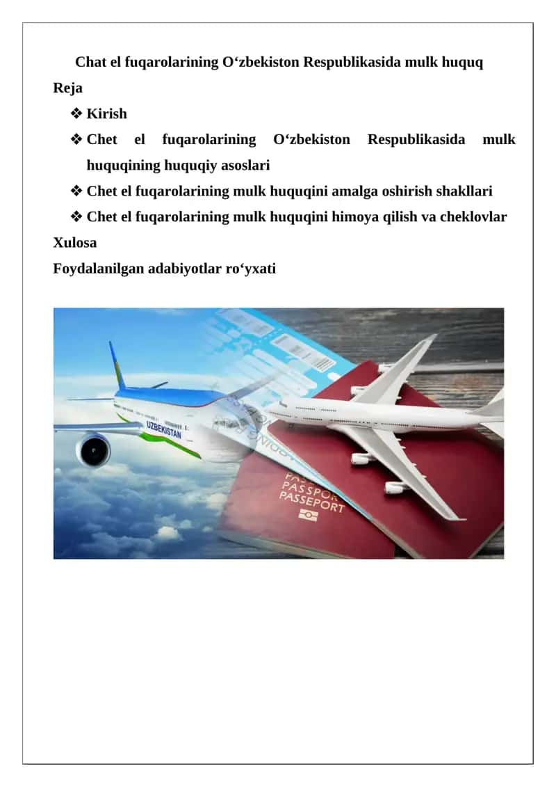 O‘zbekiston Respublikasida fuqarolarning mulk huquqi 1