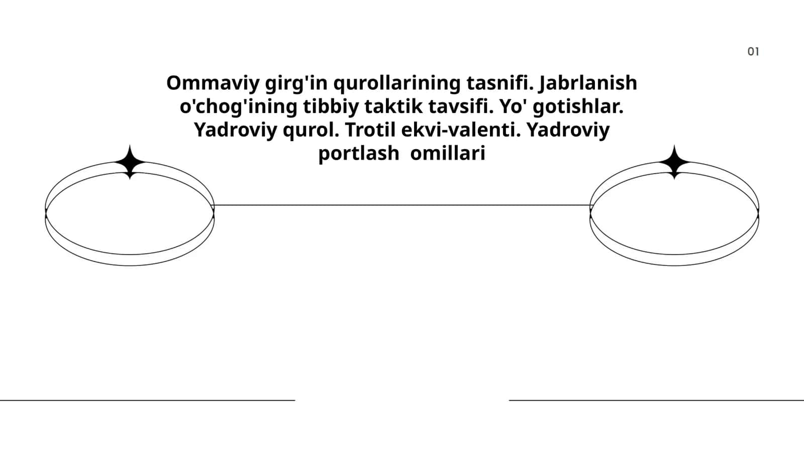 Ommaviy girg'in qurollarining tasnifi. Jabrlanish o'chog'ining tibbiy taktik tavsifi. Yo' gotishlar. Yadroviy qurol. Trotil ekvi-valenti. Yadroviy portlash omillari 1