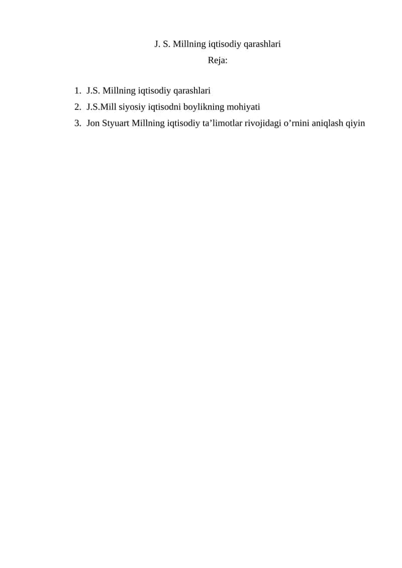 J. S. Millning iqtisodiy qarashlari 1
