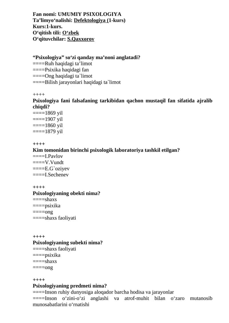 UMUMIY PSIXOLOGIYA test 1