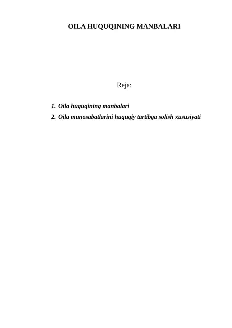 OILA HUQUQINING MANBALARI 1