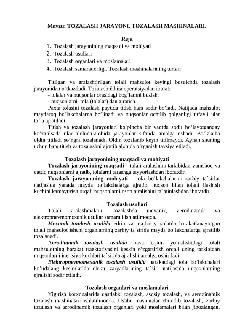 TOZALASH JARAYONI 1