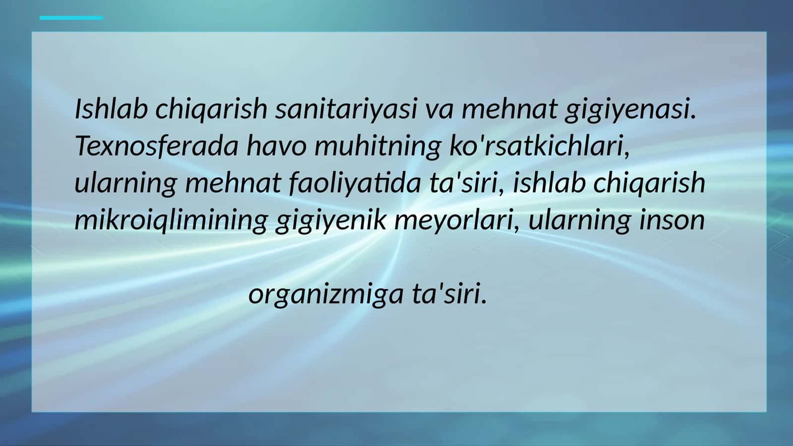 Ishlab chiqarish sanitariyasi va mehnat gigiyenasi 1