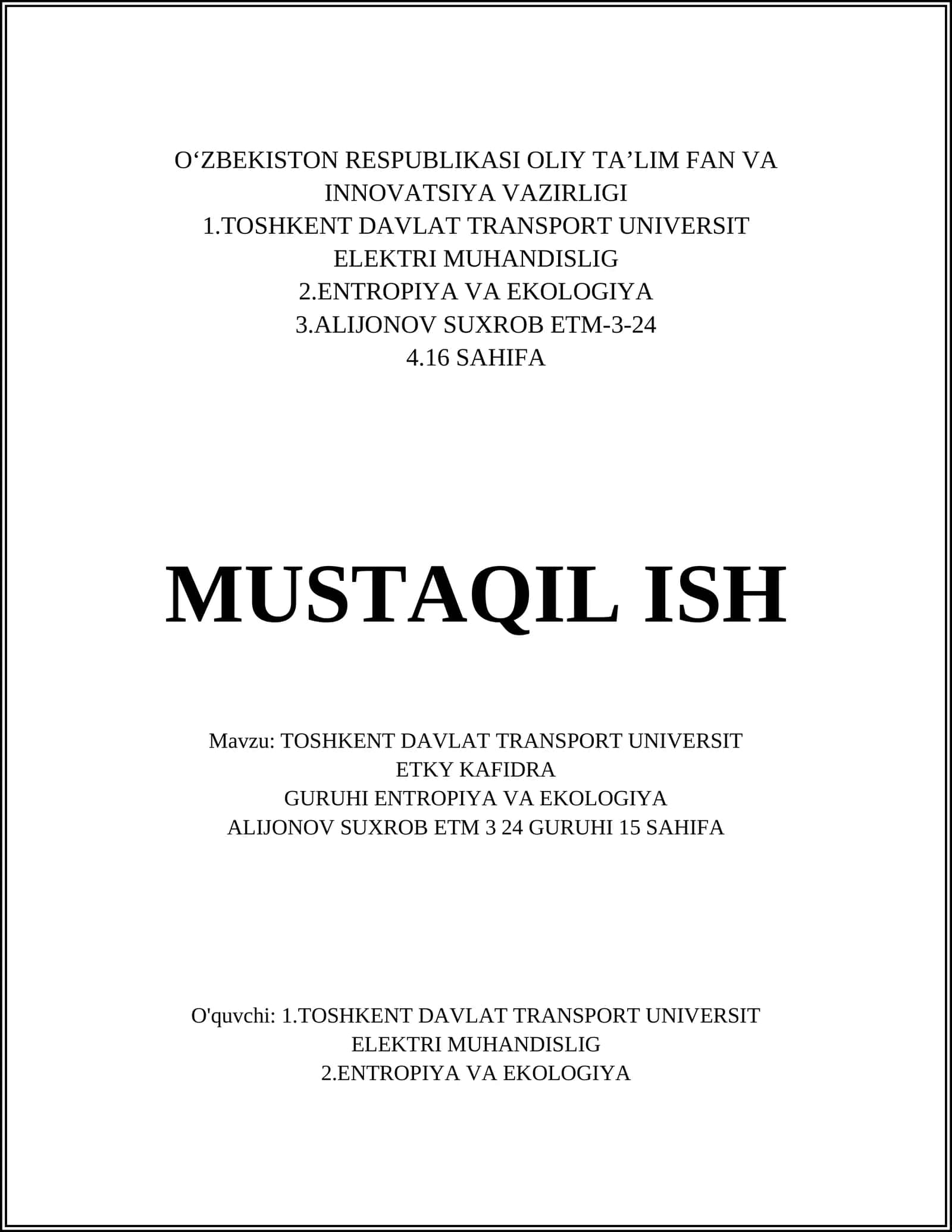 TOSHKENT DAVLAT TRANSPORT UNIVERSIT 1