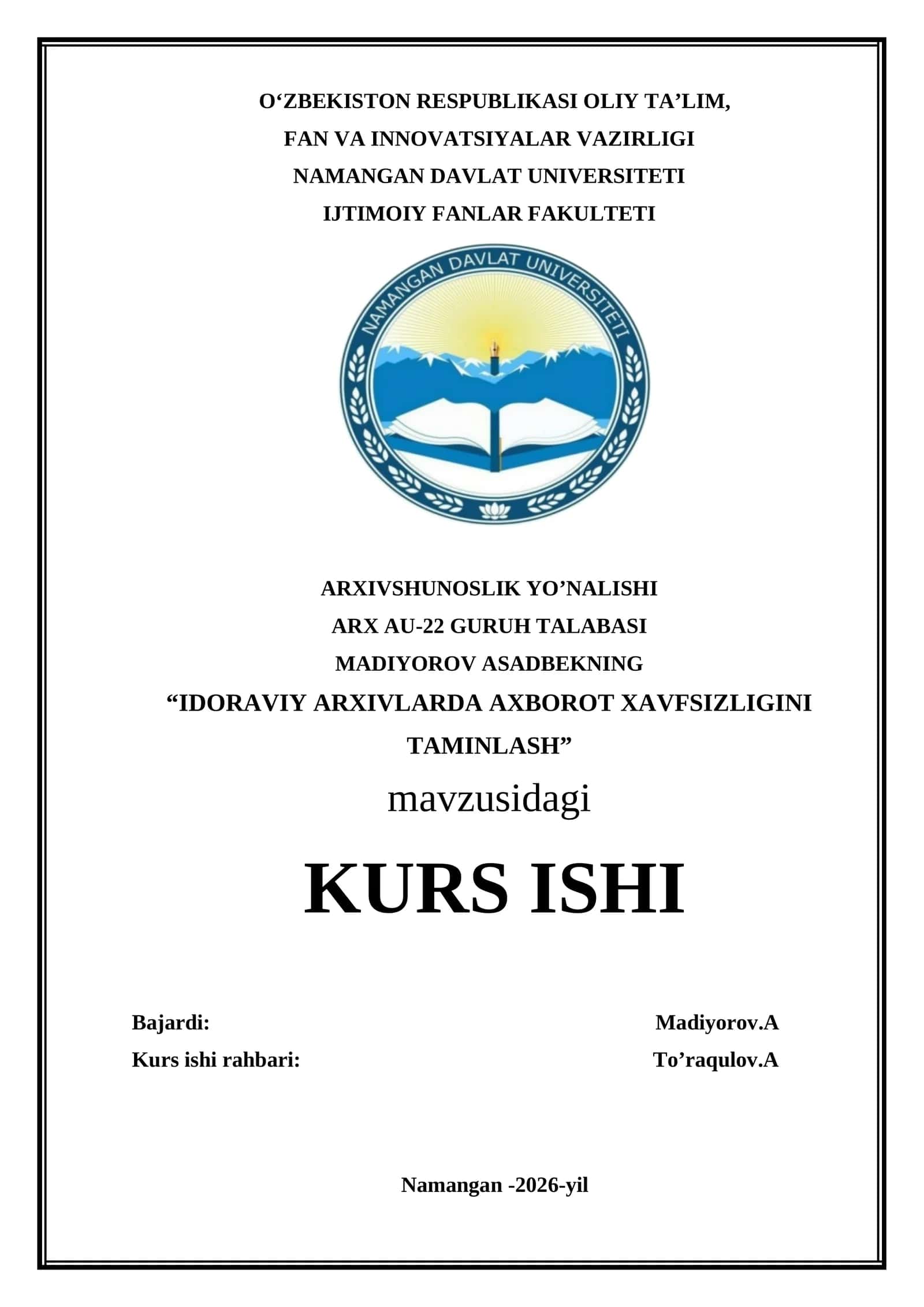IDORAVIY ARXIVLARDA AXBOROT XAVFSIZLIGINI TAMINLASH 1