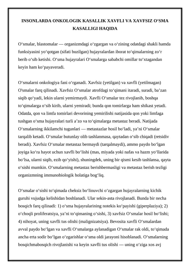 Onkologik kasalliklar 1