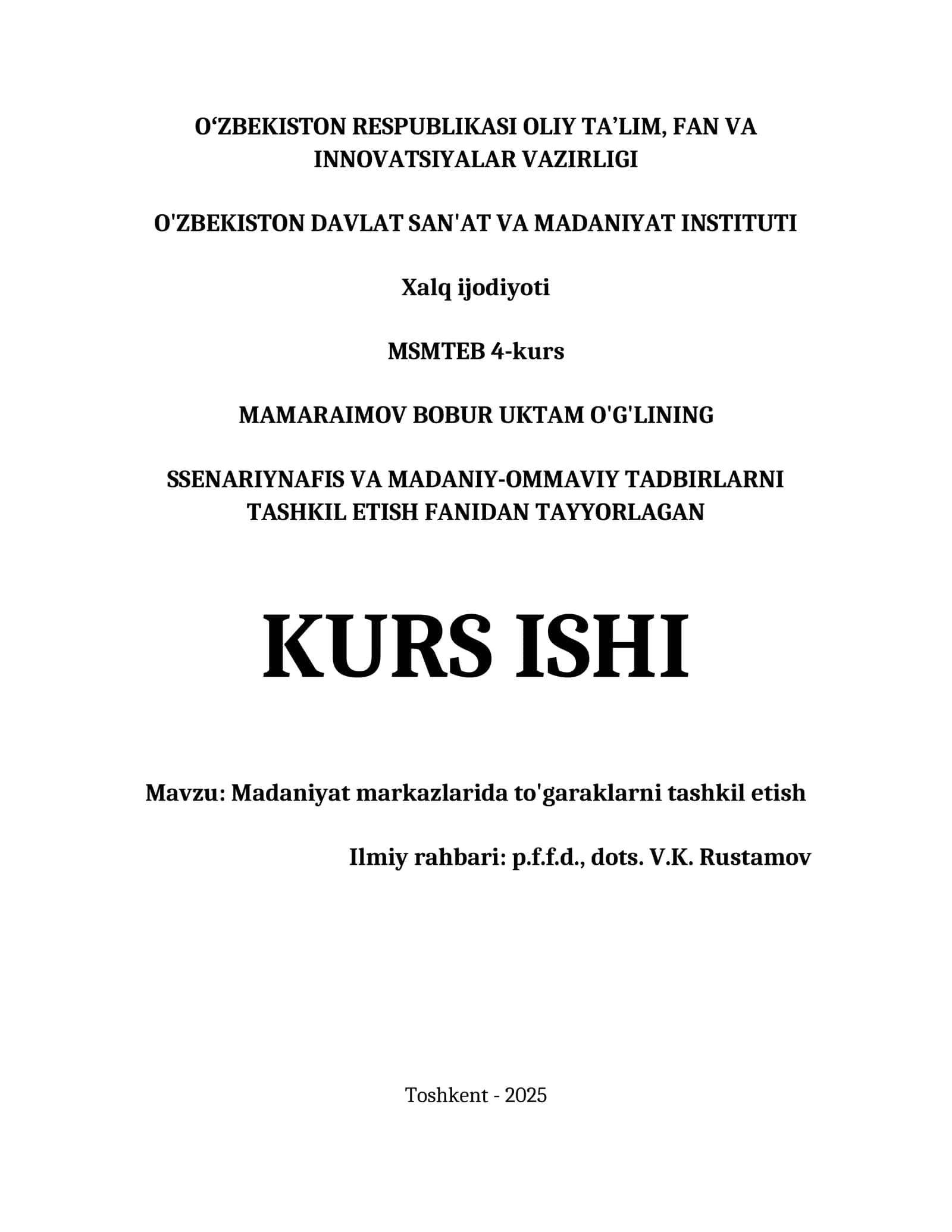 Madaniyat markazlarida to'garaklarni tashkil etish 1