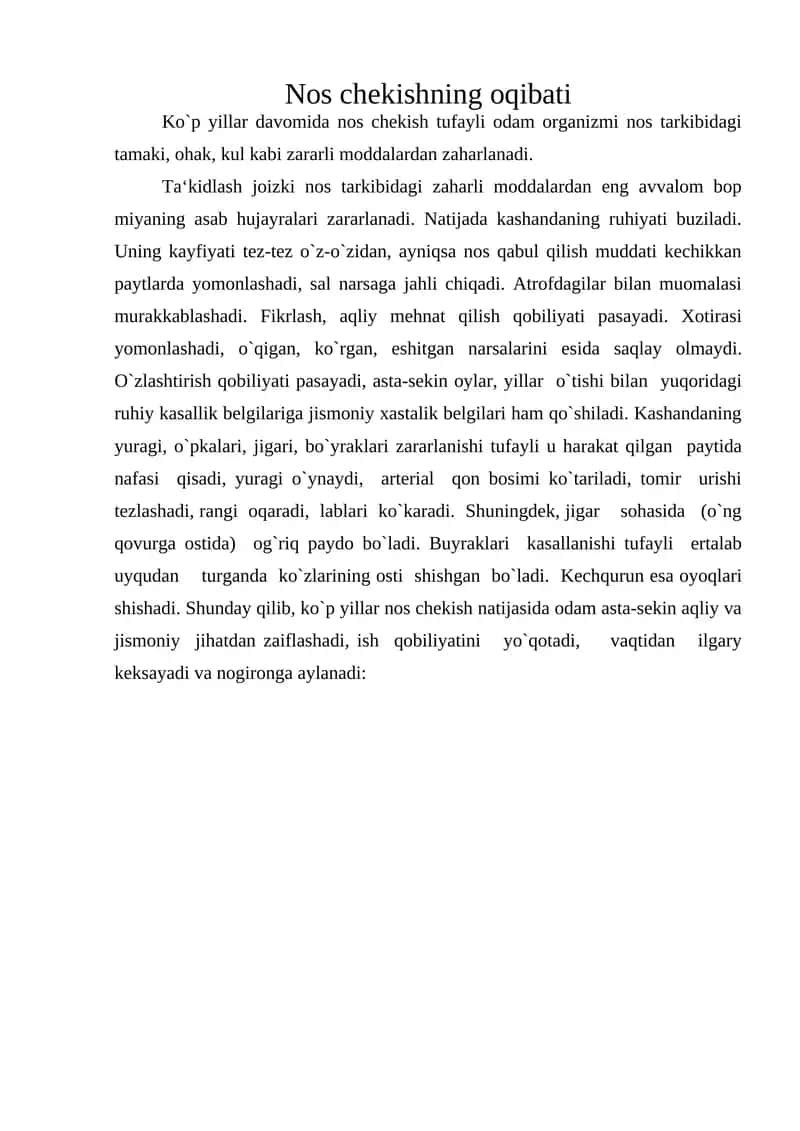 Nos chekishning oqibati 1