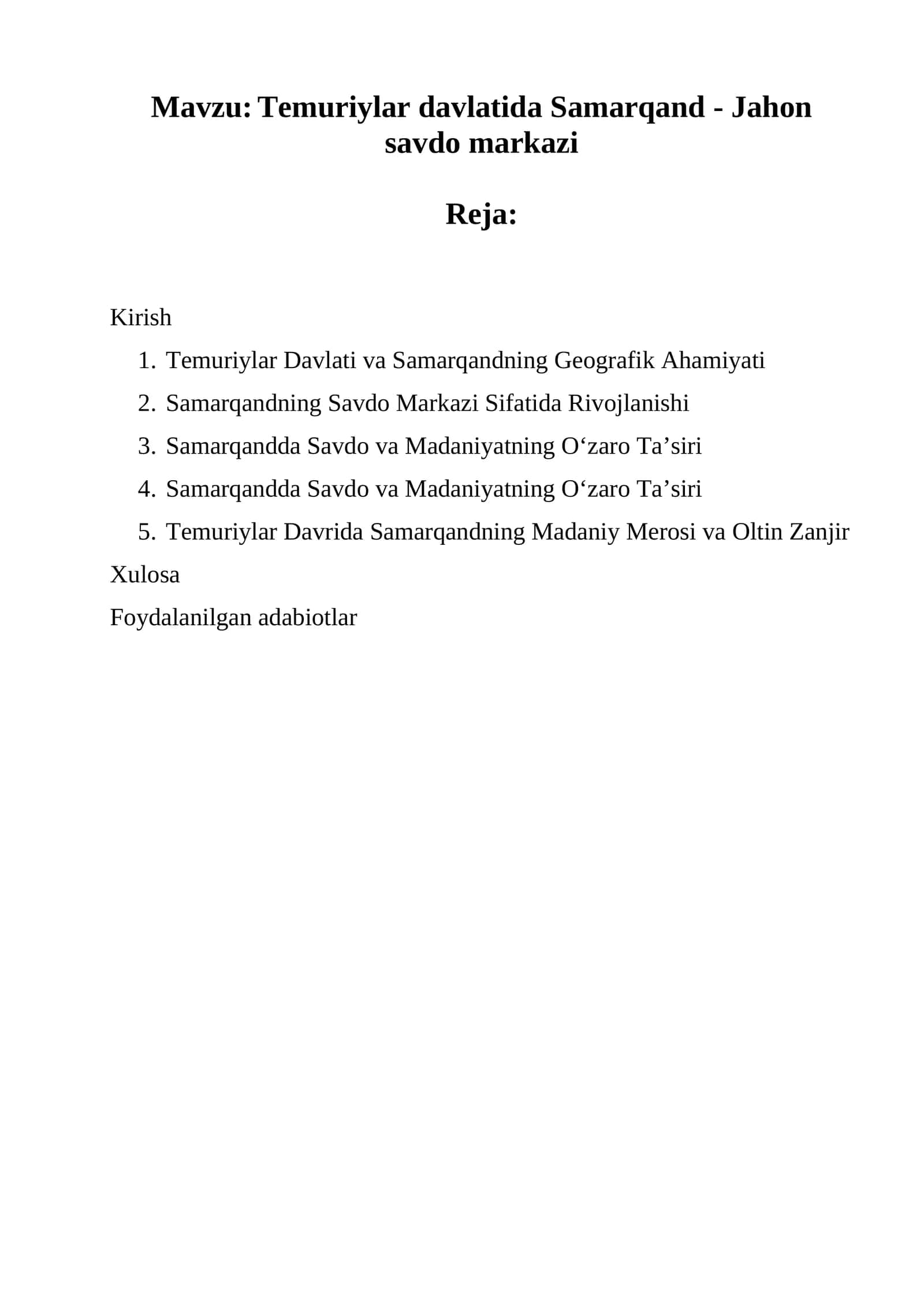 Temuriylar davlatida Samarqand - Jahon savdo markazi 1