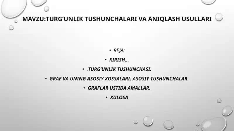 TURG’UNLIKTUSHUNCHALARI VA ANIQLASH USULLARI 1
