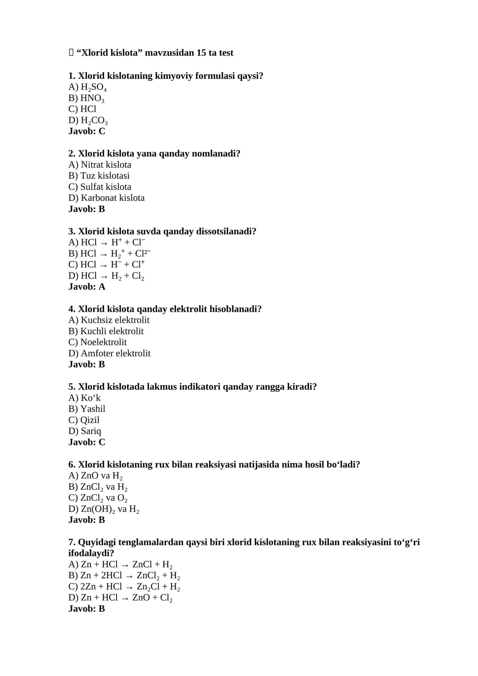 Xlorid kislota testi 1