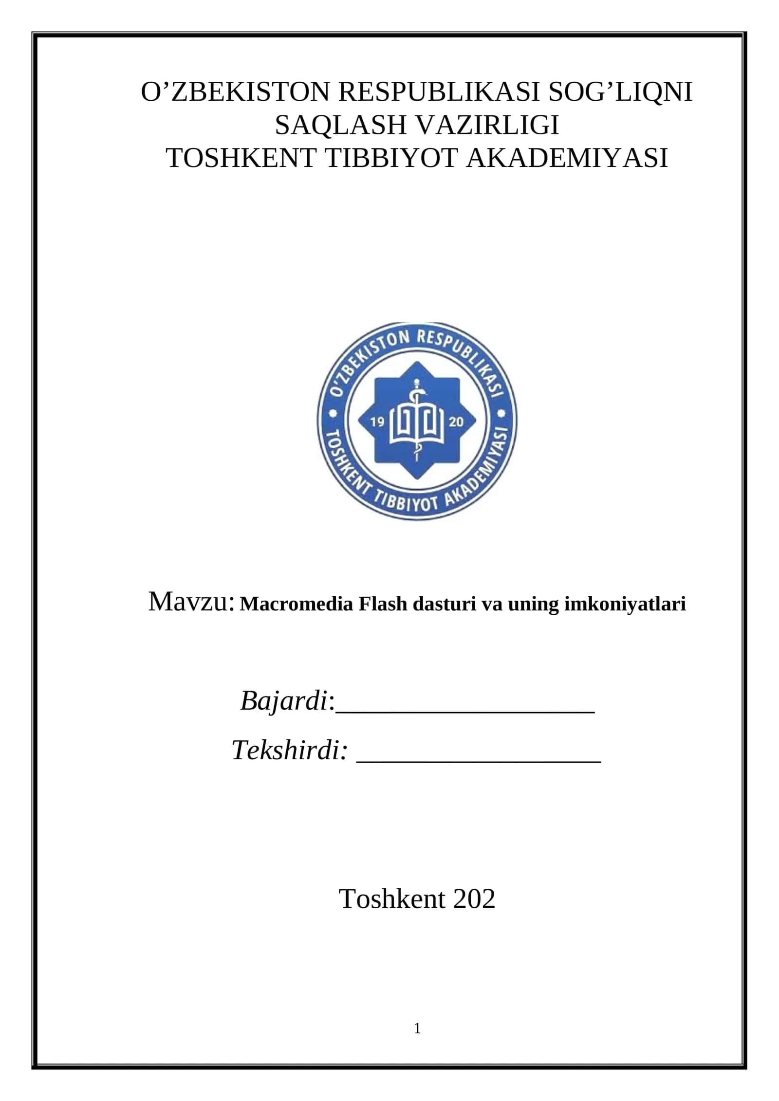 Macromedia Flash dasturi va uning imkoniyatlari 1