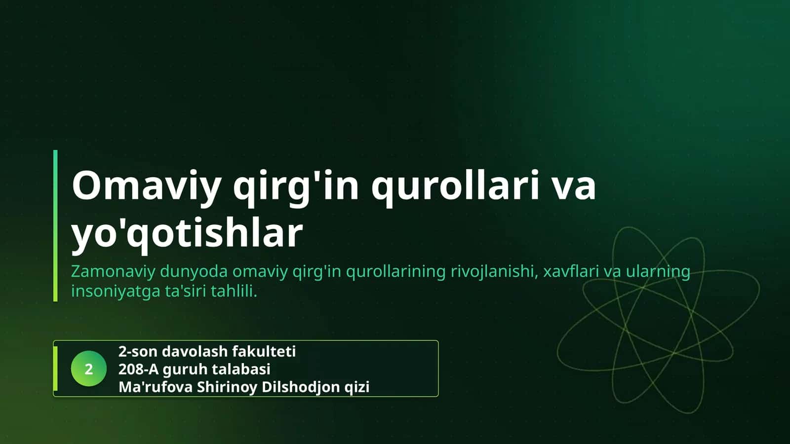 Omaviy qirg'in qurollari va yo'qotishlar 1