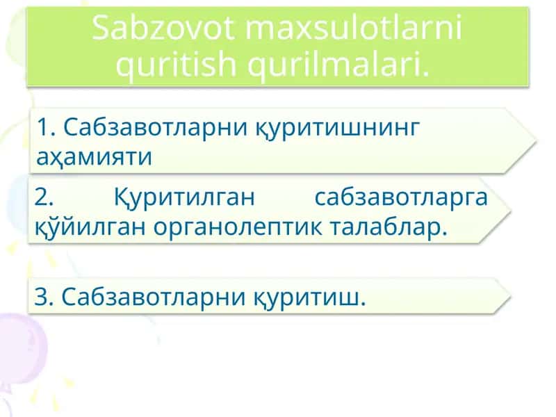Sabzovot maxsulotlarni quritish qurilmalari 1