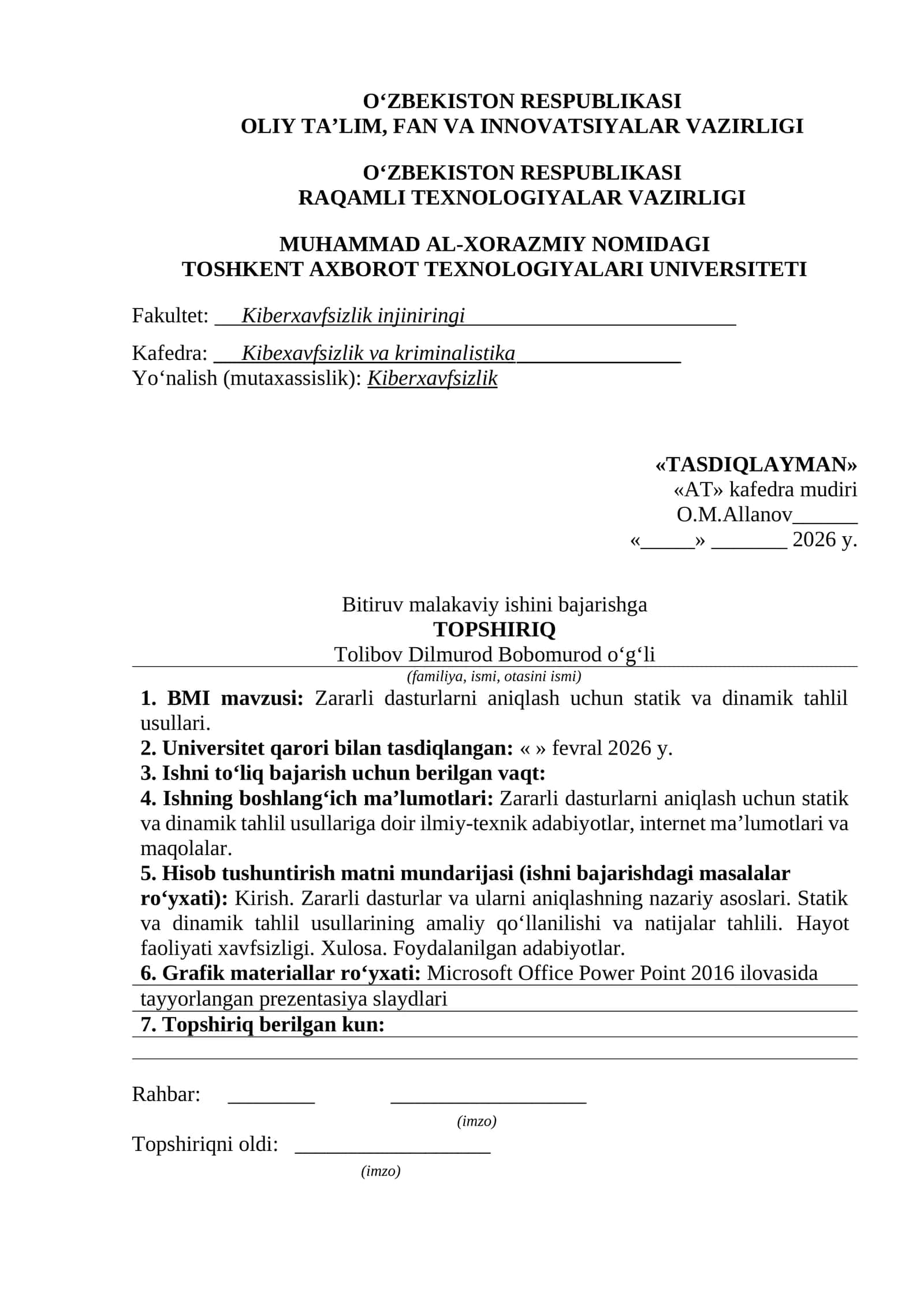 Zararli dasturlarni aniqlash uchun statik va dinamik tahlil usullari 1