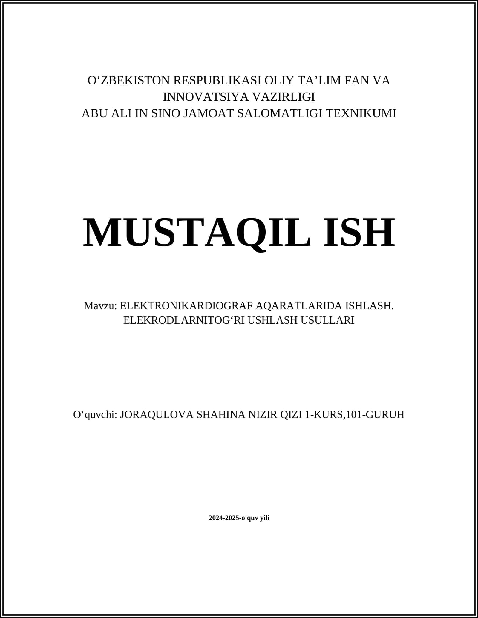ELEKTRONIKARDIOGRAF AQARATLARIDA ISHLASH. ELEKRODLARNITOGʻRI USHLASH USULLARI 1