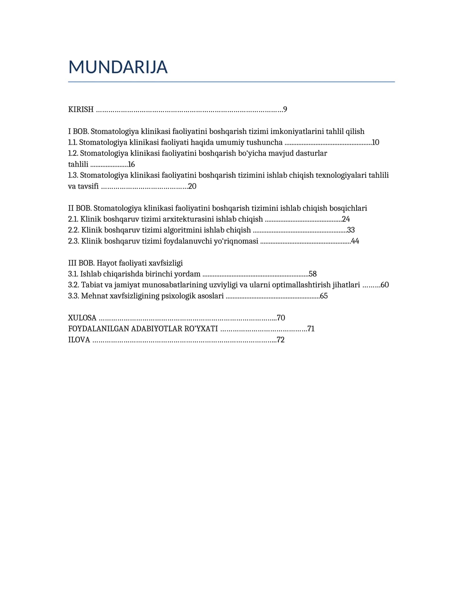 BOB. Stomatologiya klinikasi faoliyatini boshqarish tizimi imkoniyatlarini tahlil qilish 1