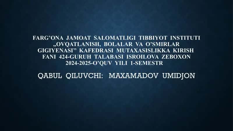 Tibbiy Profilaktika Ishi Yo'nalishida Gigiyena 1