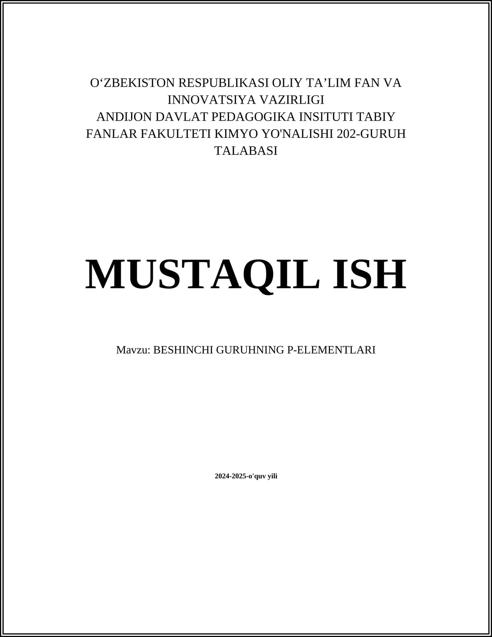 BESHINCHI GURUHNING P-ELEMENTLARI 1