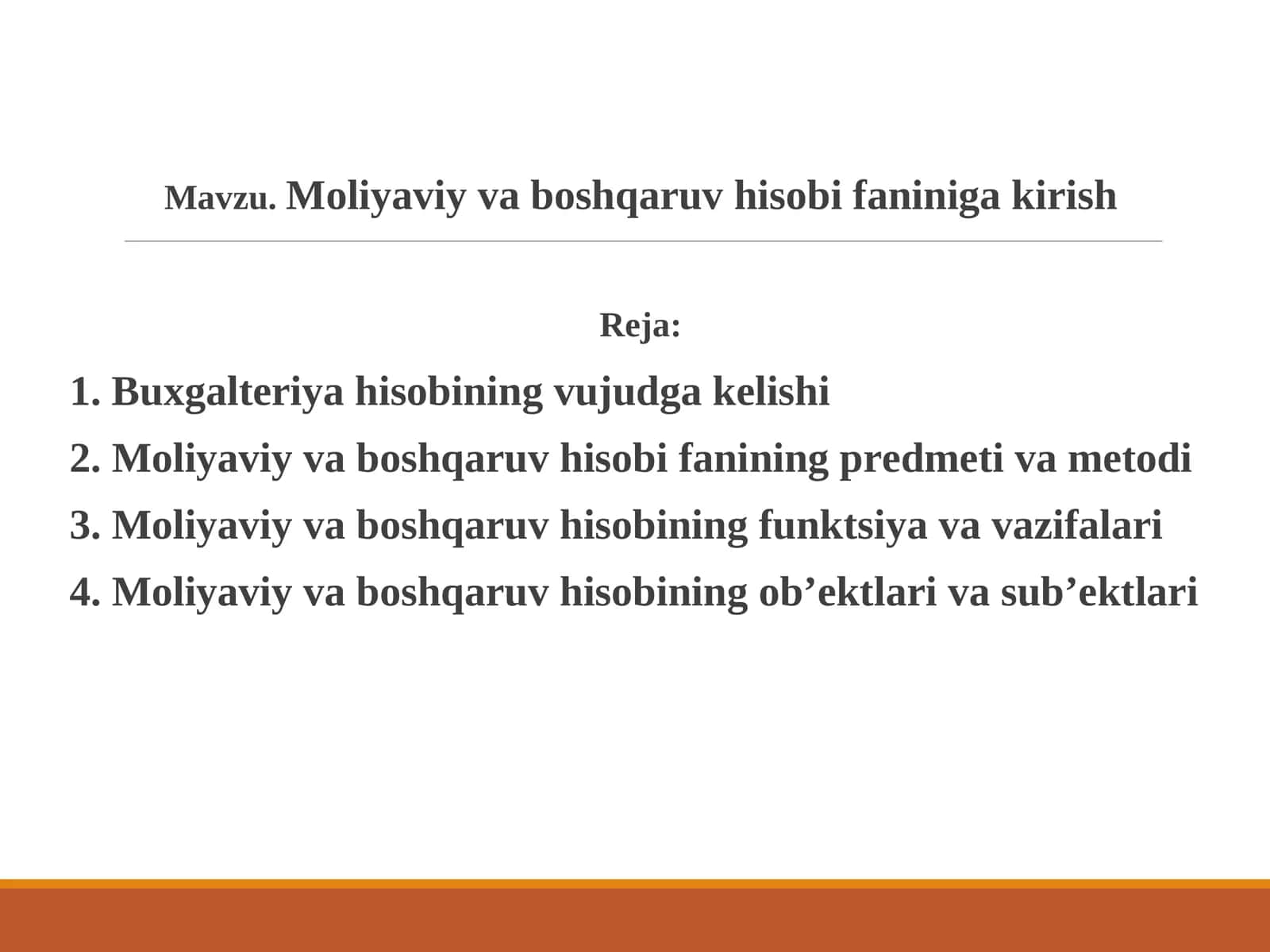 Moliyaviy va boshqaruv hisobi faniniga kirish 1
