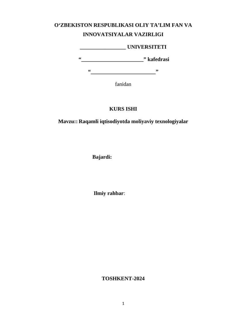 Raqamli iqtisodiyotda moliyaviy texnologiyalar 1