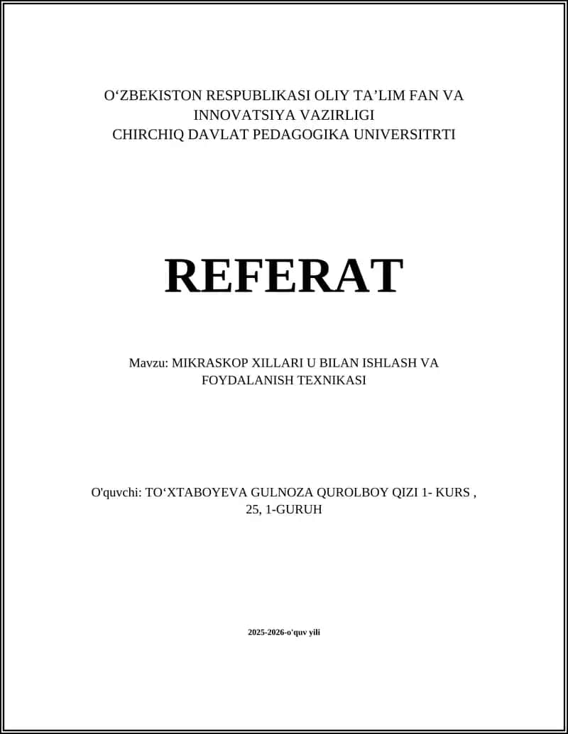 Mikroskop Xillari U Bilan Ishlash va Foydalanish Texnikasi 1