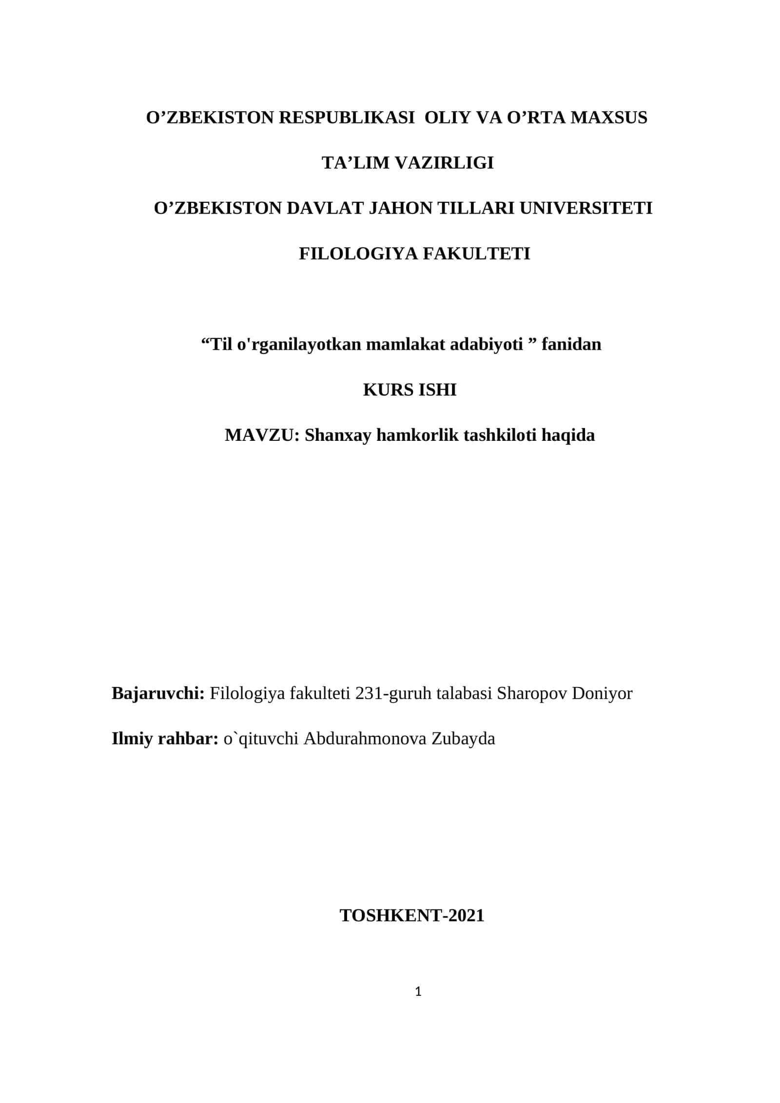 Shanxay hamkorlik tashkiloti haqida 1