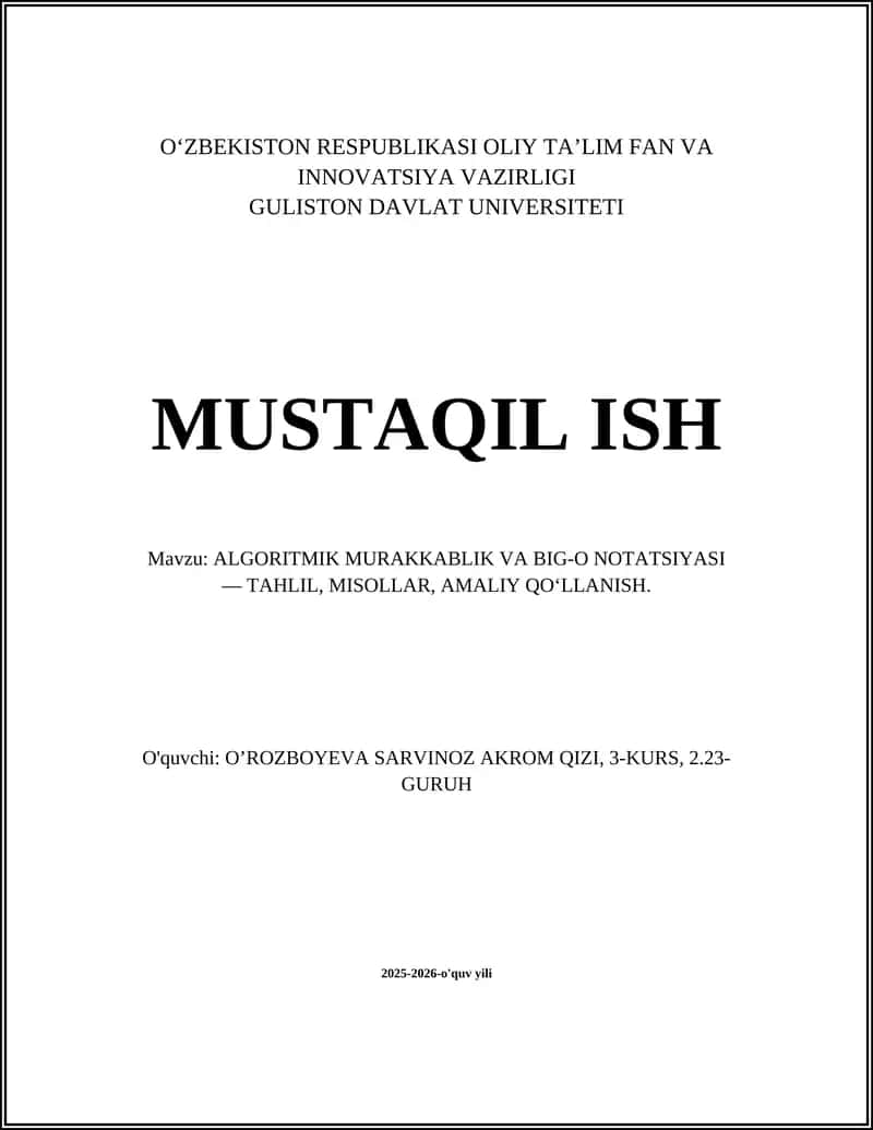 ALGORITMIK MURAKKABLIK VA BIG-O NOTATSIYASI 1