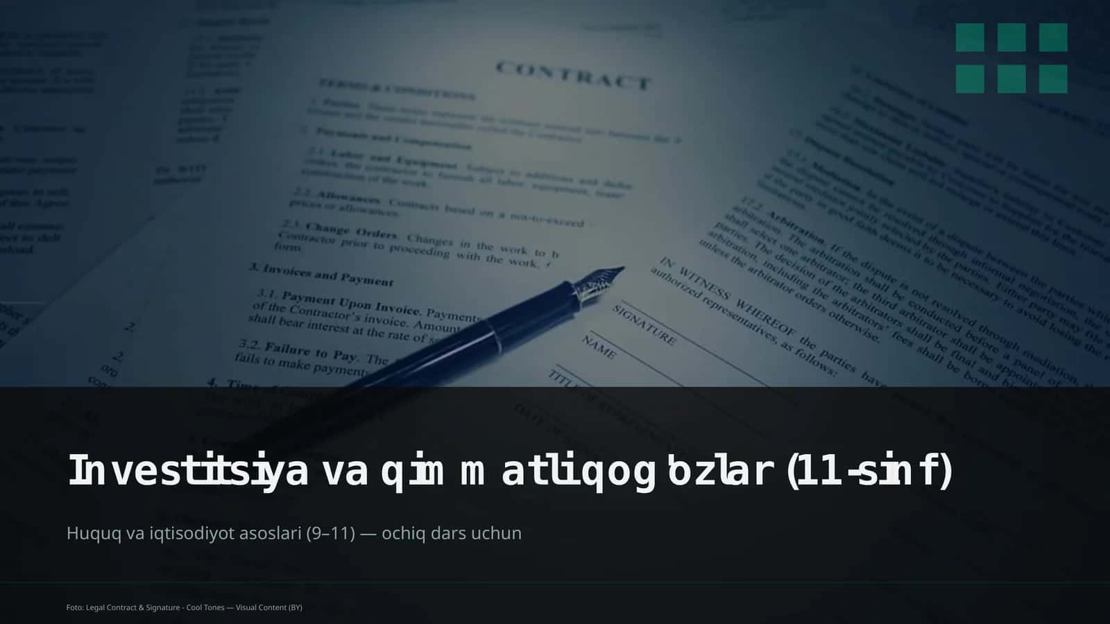 Huquq va iqtisodiyot asoslari (9– 11) — ochiq dars uchun 1