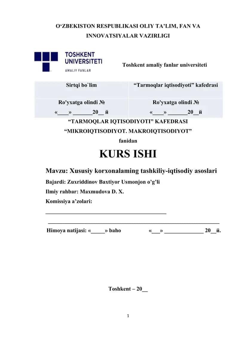 Xususiy korxonalaming tashkiliy-iqtisodiy asoslari 1