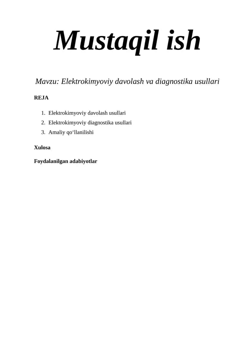 Elektrokimyoviy davolash va diagnostika usullari 1