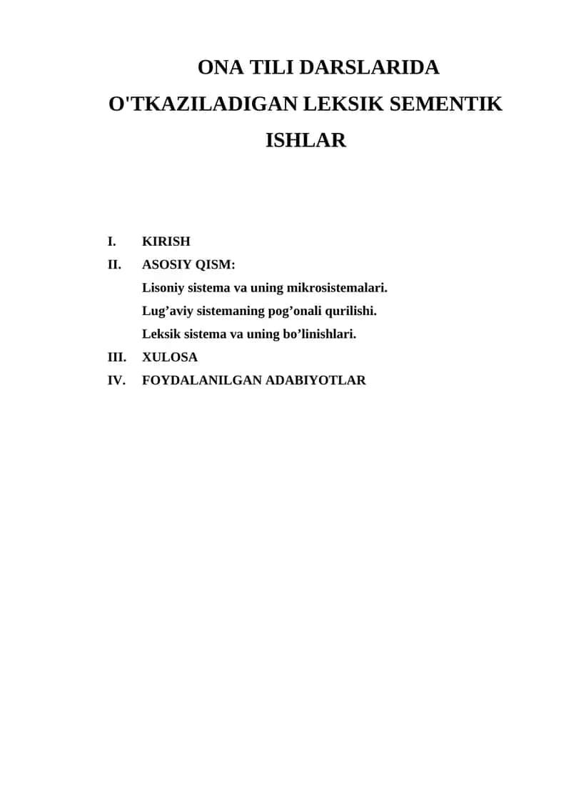 ONA TILI DARSLARIDA O'TKAZILADIGAN LEKSIK SEMENTIK ISHLAR 1