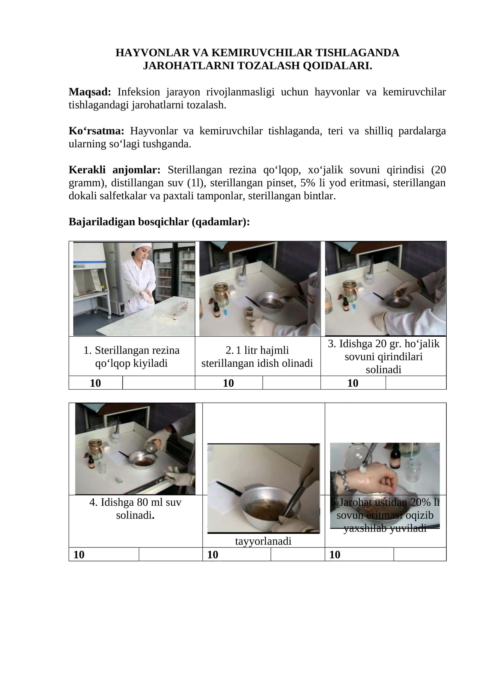 HAYVONLAR VA KEMIRUVCHILAR TISHLAGANDA JAROHATLARNI TOZALASH QOIDALARI 1