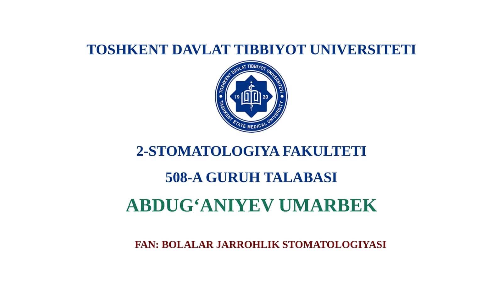BOLALAR STOMATOLOGIYASIDA OG‘RIQSIZLANTIRISHBOLALARDA TISHLARNI OLISH 1